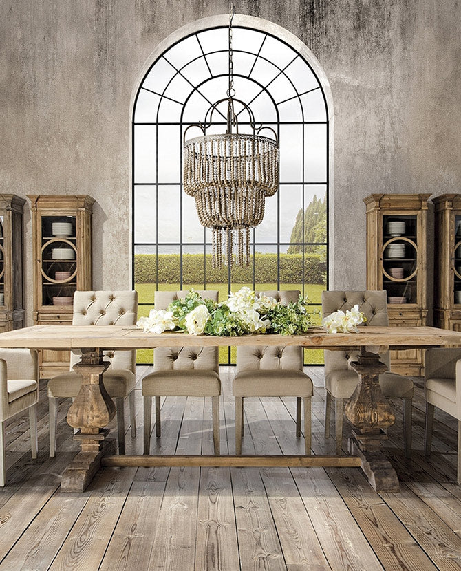 Prémium kategóriás, újrahasznosított borovi fenyőfából készült, 200 cm hosszú és 100 cm széles vidéki provanszi stílusú kézműves étkezőasztal 