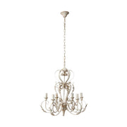 Shabby Chic stílusú, krém színű, antikolt felületű, fém akantuszlevelekkel díszített, 6 karú "Antoinette" fém csillár 