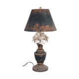 Shabby Chic stílusú, patinás, antikolt fémből készült, nagyméretű asztali lámpa.