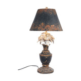 Shabby Chic stílusú, patinás, antikolt fémből készült, nagyméretű asztali lámpa.