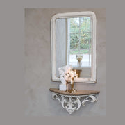 Antikolt patinás felületű konzolos fali polc nagy tükörrel. 