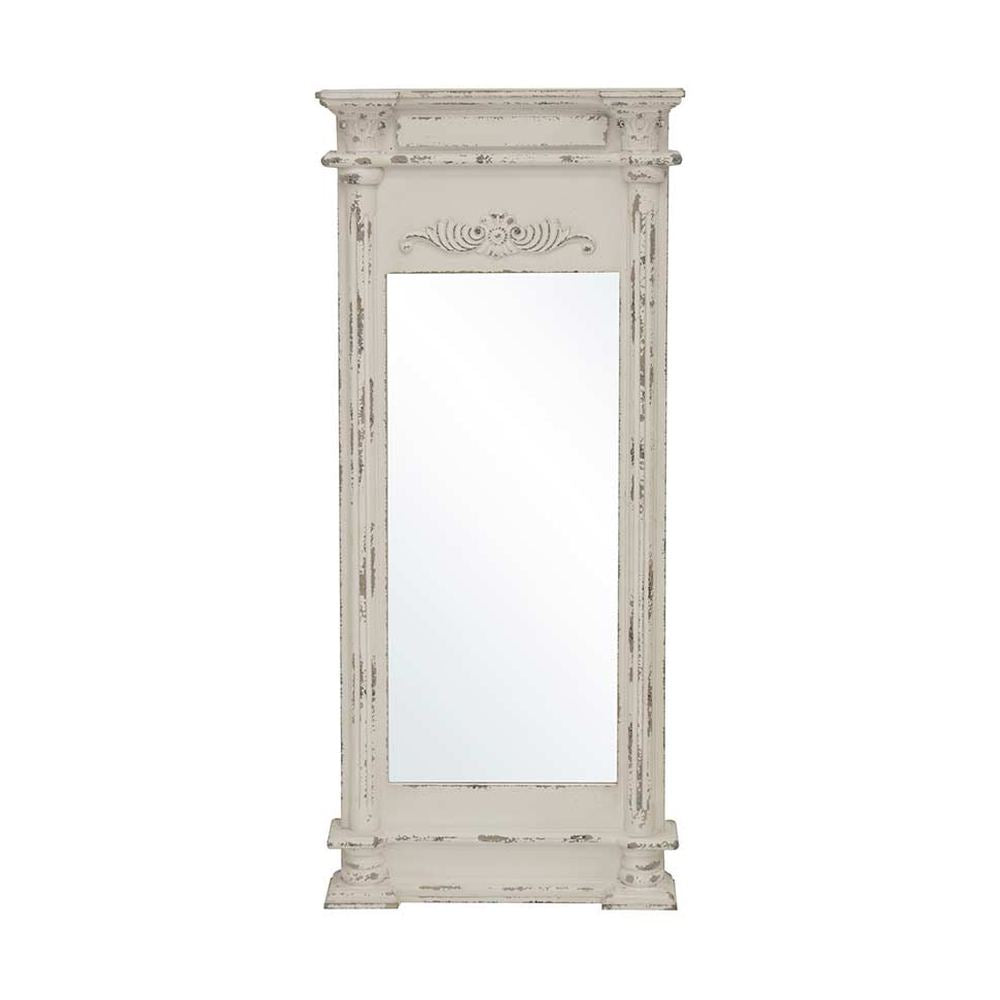 Shabby Chic stílusú, antik fehér színű, díszes fa falitükör