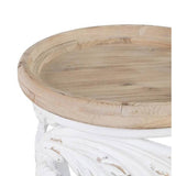 Shabby Chic stílusú, kör alakú, kézműves fenyőfa kisasztal