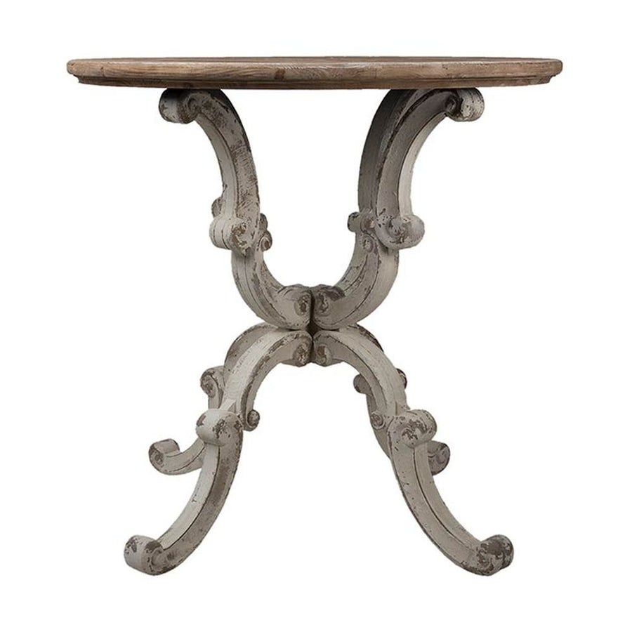 Prémium kategóriás, fenyőfából készül, 80 cm átmérőjű, Shabby Chic stílusú faragott lábú körasztal