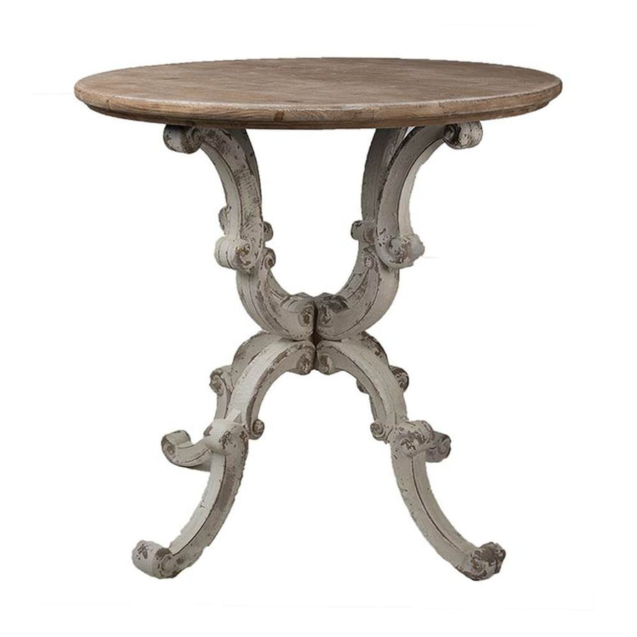 Prémium kategóriás, fenyőfából készül, 80 cm átmérőjű, Shabby Chic stílusú faragott lábú körasztal