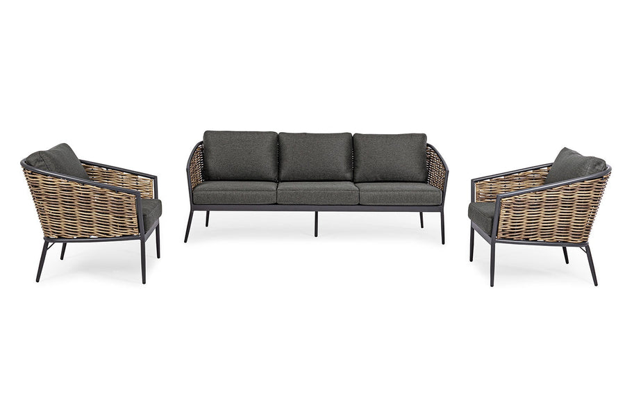 Sötétszürke színű kerti ülőgarnitúra.