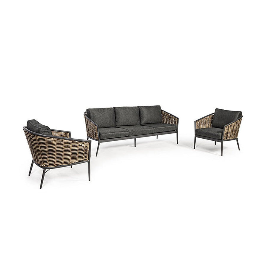 Sötétszürke színű kerti ülőgarnitúra.