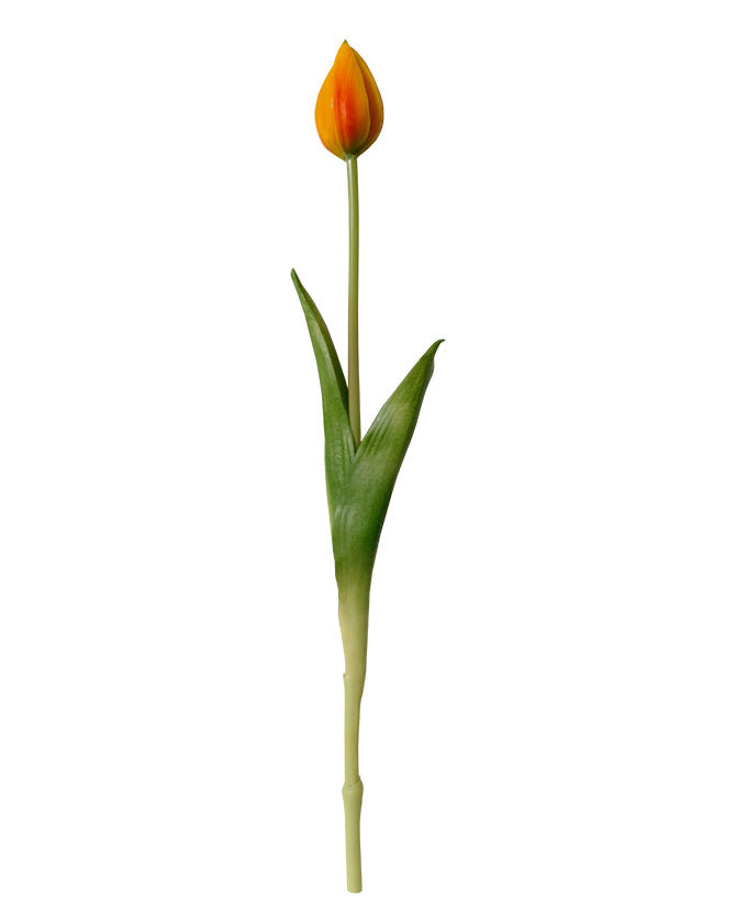 Élethű megjelenésű, narancssárga színű bimbós tulipán művirág