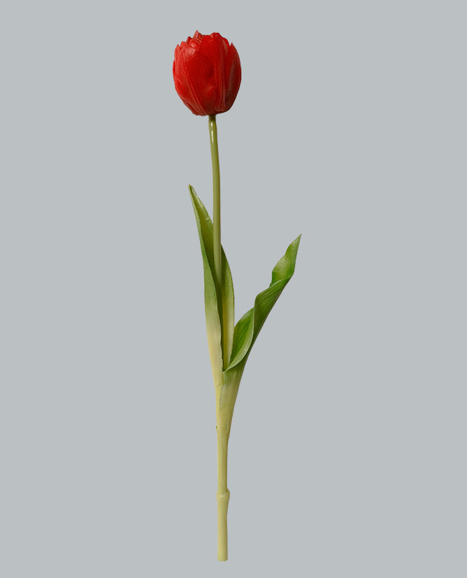 Élethű megjelenésű, piros színű nyílt virágú tulipán művirág 