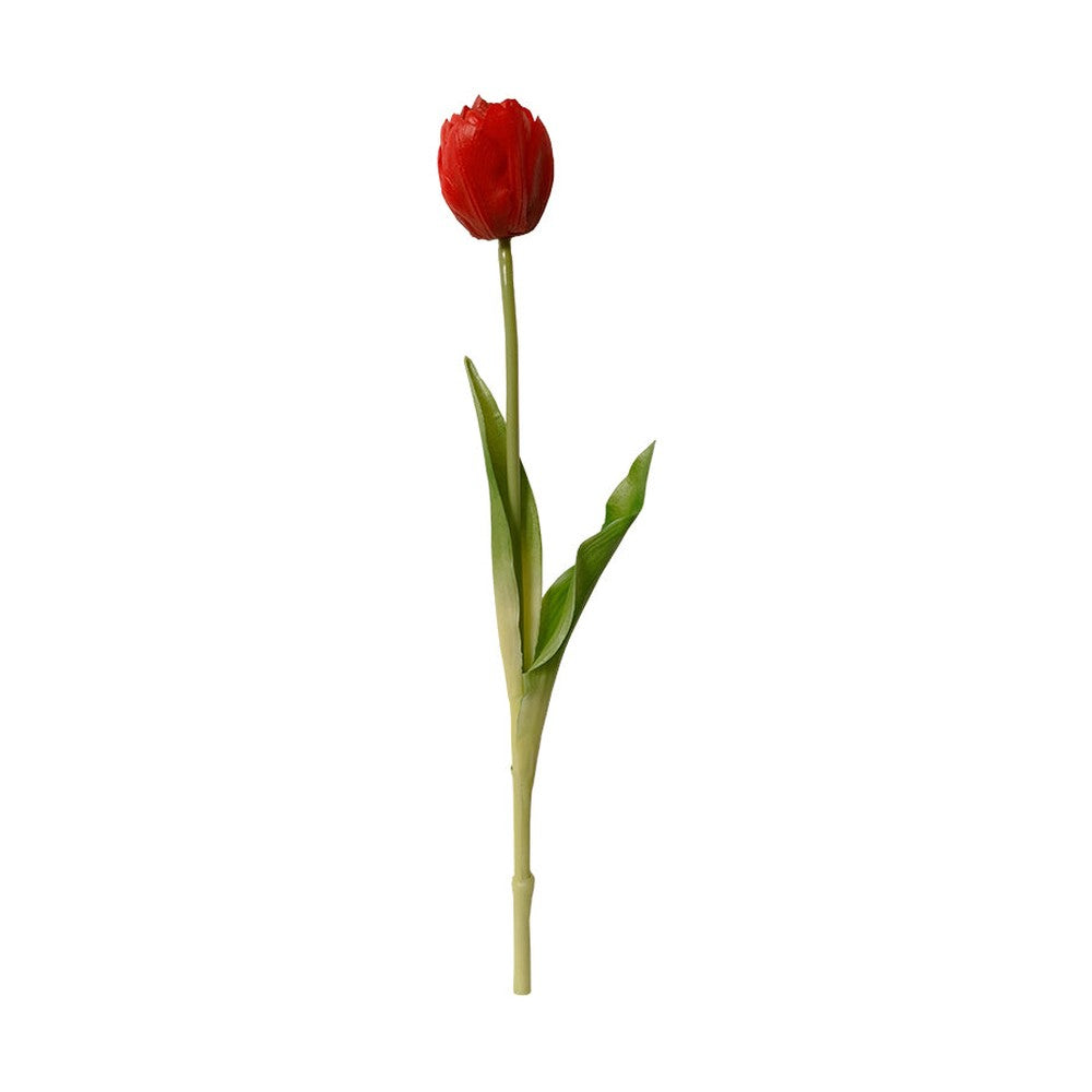 Élethű megjelenésű, piros színű nyílt virágú tulipán művirág 