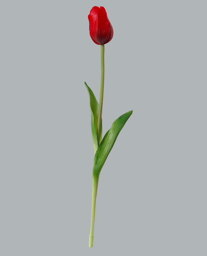 Élethű megjelenésű, piros színű szálas művirág tulipán