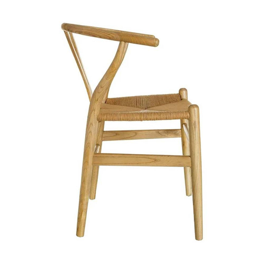 Vintage stílusú, szilfából készült, natúr színű rattan ülőfelülettel rendelkező, formatervezett kézműves karosszék