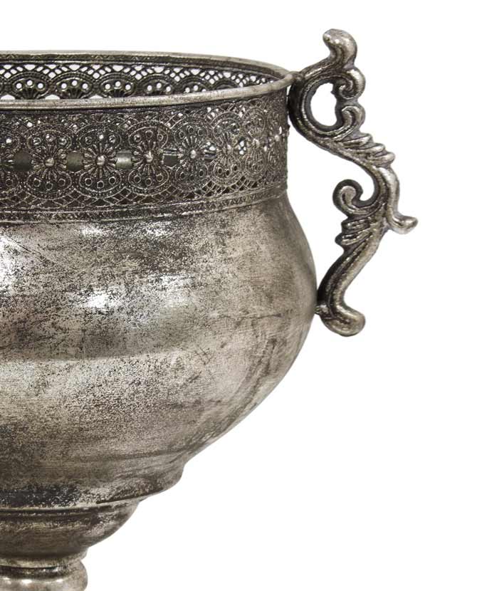 Patinás antik ezüst színű fémkaspó