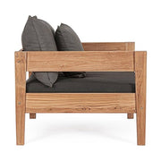 Prémium kategóriás, kortárs keleti stílusú, 90 cm hosszú és 90 cm széles teakfa fotel sötétszürke UV álló párnákkal 