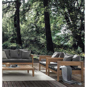 Prémium kategóriás, kortárs keleti stílusú, 90 cm hosszú és 90 cm széles teakfa fotel sötétszürke UV álló párnákkal 