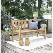 Mediterrán stílusú, 150 cm hosszú, kézműves kerti teakfa pad.