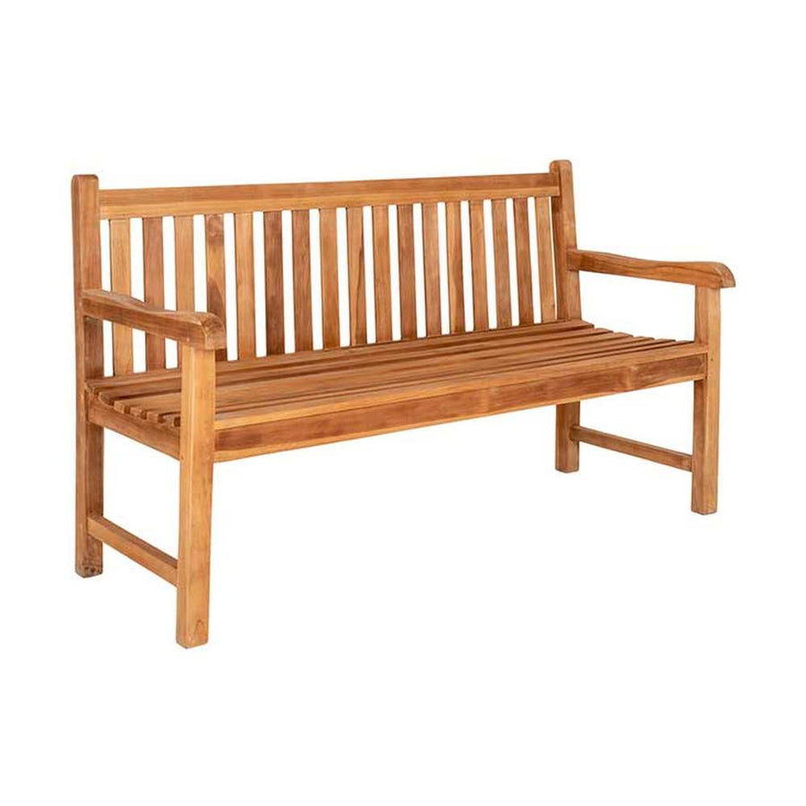 Mediterrán stílusú, 150 cm hosszú, kézműves kerti teakfa pad.