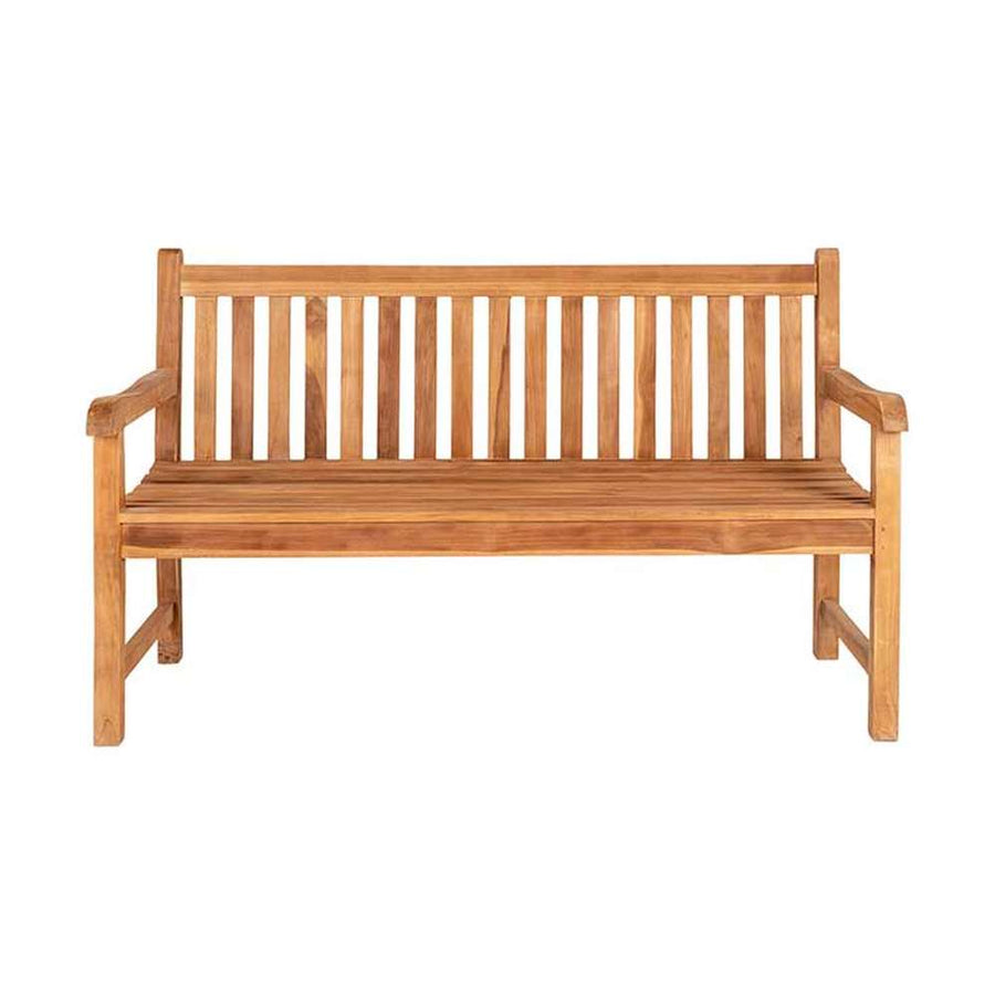 Mediterrán stílusú, 150 cm hosszú, kézműves kerti teakfa pad.