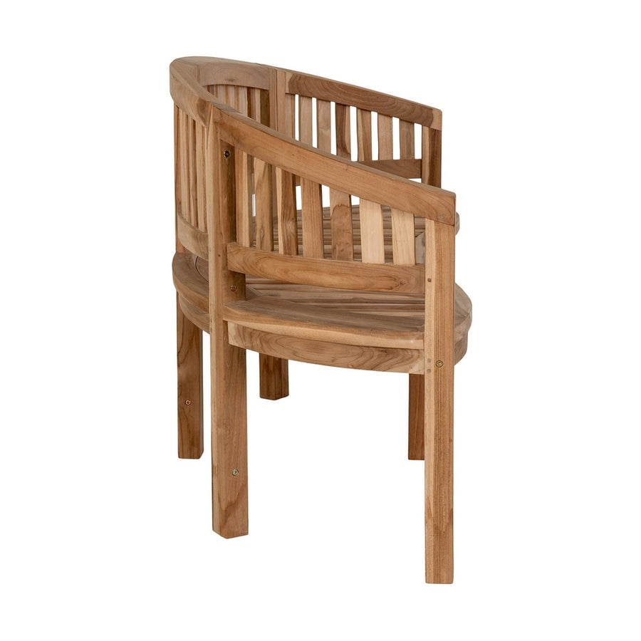 Natúr színű teakfából készült, 150 cm hosszú, banán formájú kerti pad.