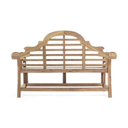 Angol vidéki stílusú, natúr színű teakfából készült kerti pad.