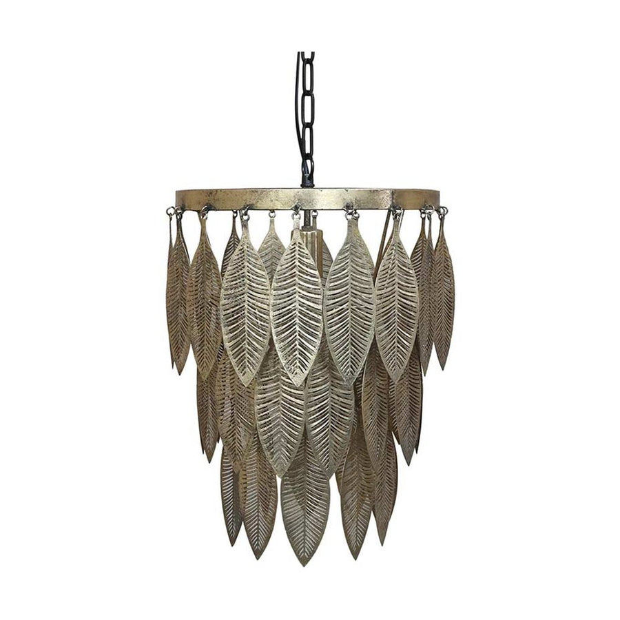 Tropical, illetve modern Art Deco stílusú függeszték lámpa, antikolt réz színű, áttört mintázatú fém levelekkel