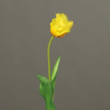 Élethű megjelenésű, Real Touch hatású, sárga színű, rojtos tulipán művirág.