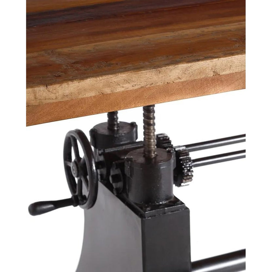 Állítható magasságú, 220 cm hosszú, ipari öntöttvas lábakon álló, újrahasznosított fából készült loft stílusú étkezőasztal 