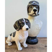 Vintage stílusú, nagyméretű, krém színű, foltos kölyök kutya figura