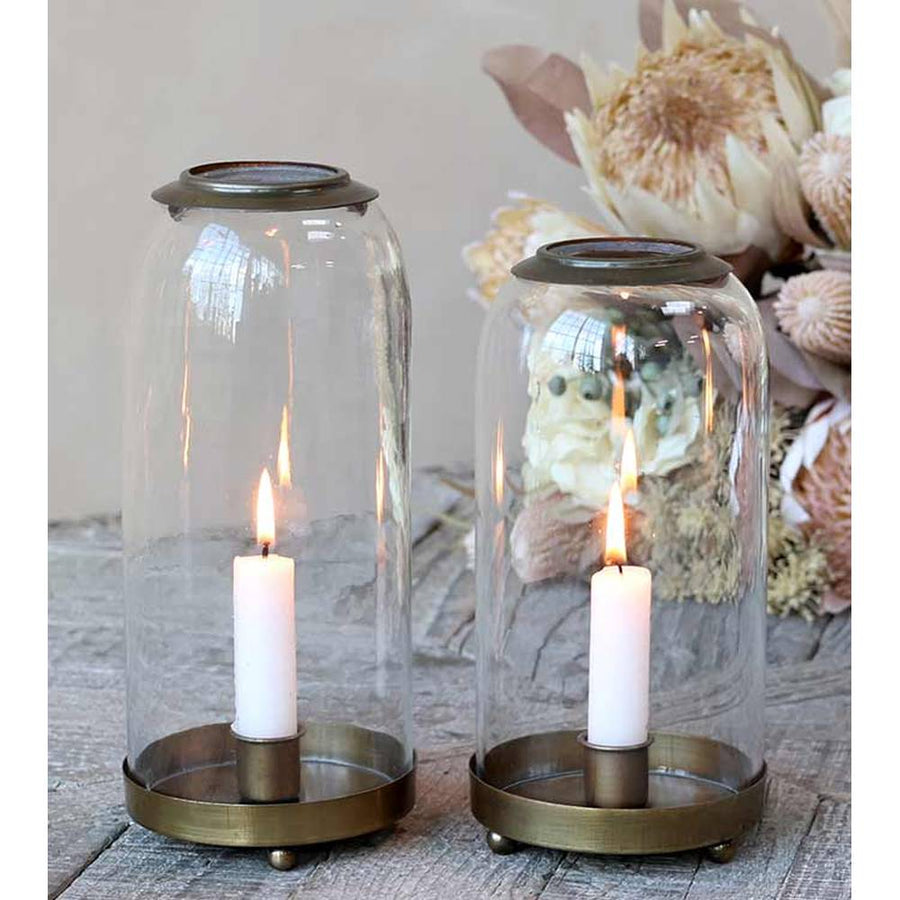 Loft stílusú, uvegbúrás, antik réz színű fém gyertyatartó a thomas kollekcióból