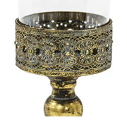 Patinás, óarany színű fém gyertyatartó üvegbúrával