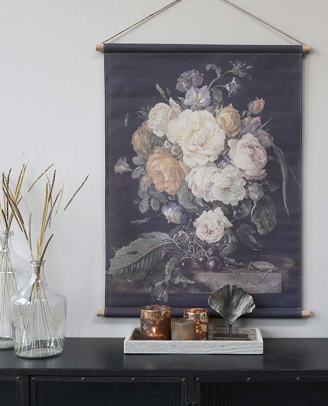 Nagyméretű, 97 cm magas vintage stílusú virágcsendélet vászonprinten