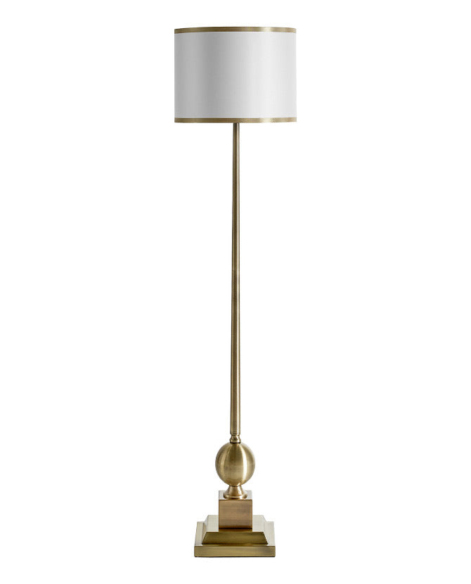 Art deco stílusú, antikolt aranyszínű állólámpa fehér lámpabúrával.