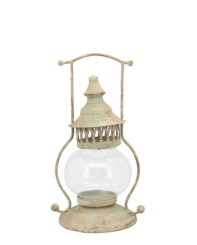 Vintage stílusú, viharlámpa formájú lámpás, antikolt fém felülettel