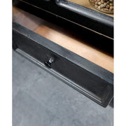 Antik fekete színű vitrines szekrény kihúzott fiókja. 