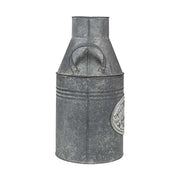 Vidéki vintage stílusú, 36 cm magas, antikolt felületű, tradicionális formavilágú bádog tejeskanna "Country Garden" dombormintás felirattal