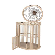 Fából és fémből készült, ovális formájú, krém színű,, vintage stílusú madárkalitka.