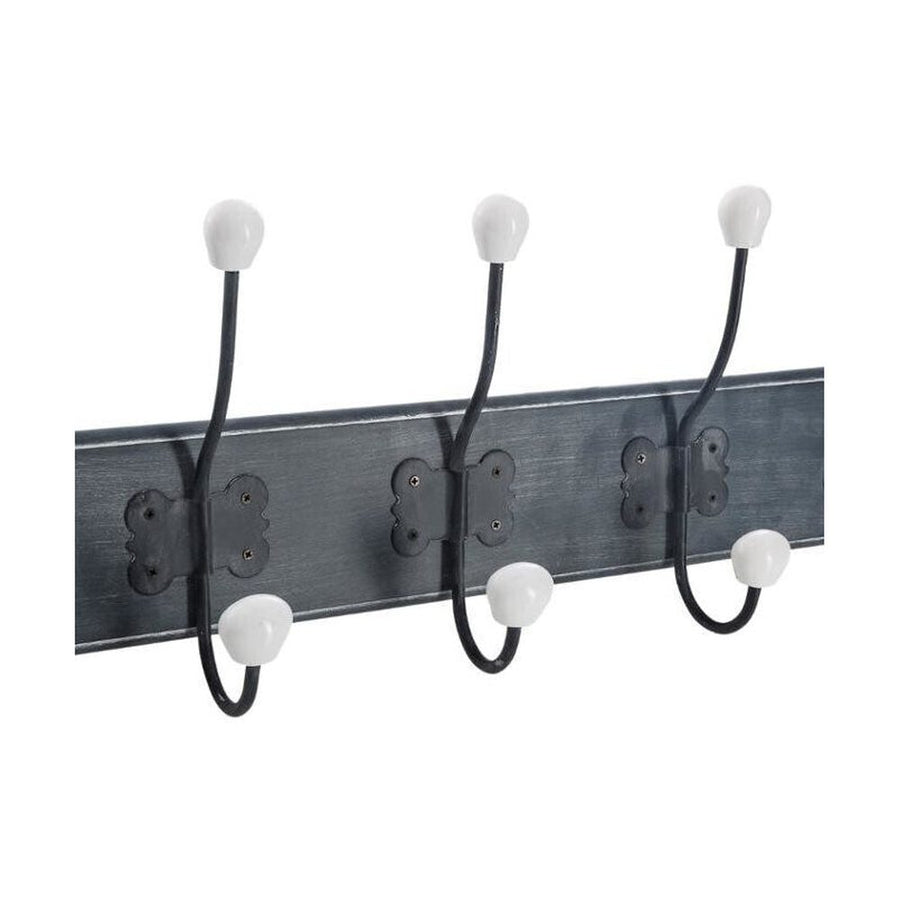 Antik szürke színű vintage fali fogas, 5 darab kerámia gombos akasztóval.