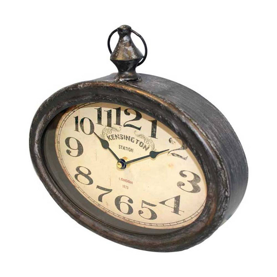 Vintage stílusú fémből készült ovális falióra "Kensington" felirattal