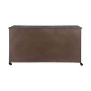 Rusztikus vidéki vintage stílusú, 152 cm hosszú, antik fekete színű, 8 fiókos, 4 ajtós dekoratív fém szatócs komód