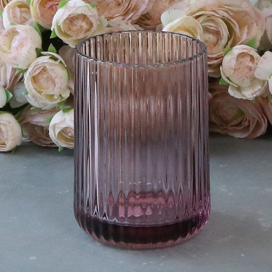 Vintage stílusú, bordázott üvegű, halvány lilásrózsaszín színű fogmosópohár