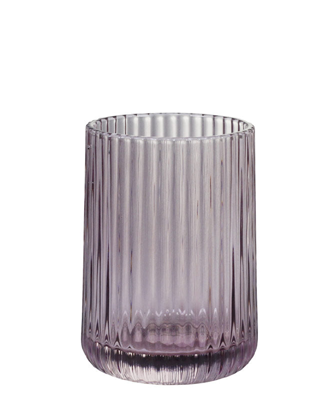 Vintage stílusú, bordázott üvegű, halvány lilásrózsaszín színű fogmosópohár