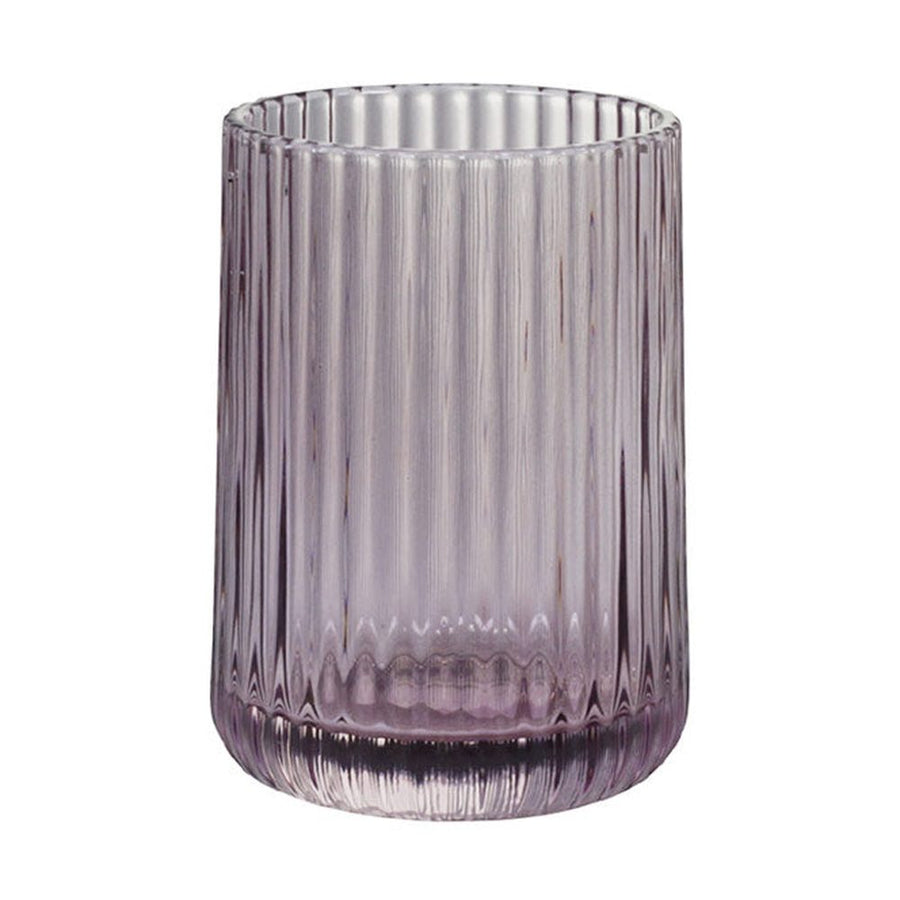 Vintage stílusú, bordázott üvegű, halvány lilásrózsaszín színű fogmosópohár