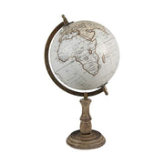 Antik krém alapszínű, 22 cm átmérőjű és 37 cm magas, vintage stílusú földgömb mangófa talapzaton.