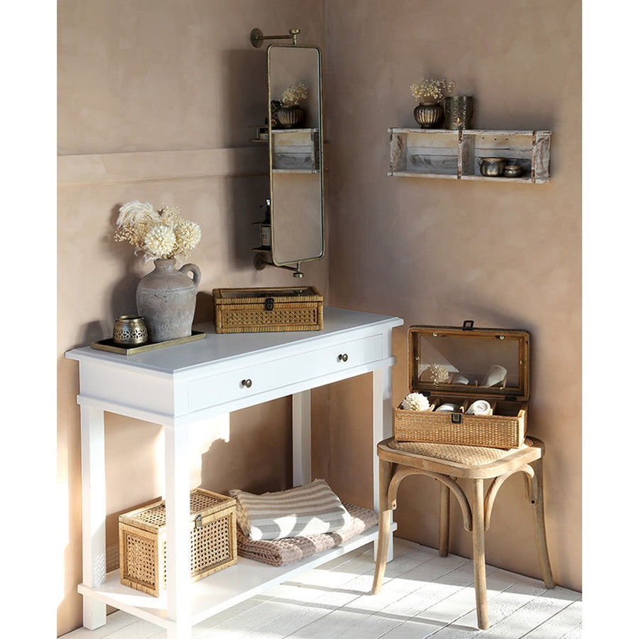 Vintage stílusú, forgatható fém falitükör 2 db polccal