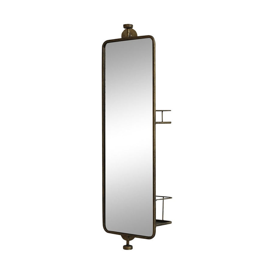 Vintage stílusú, forgatható fém falitükör 2 db polccal