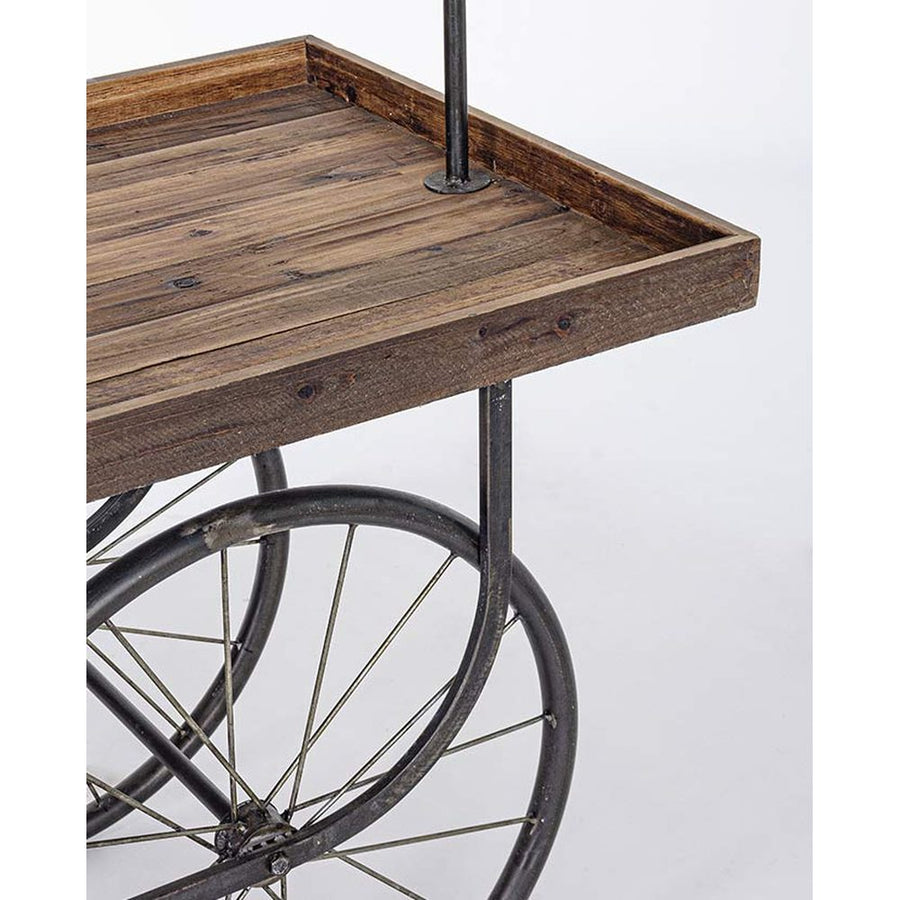 Prémium kategóriás, vidéki vintage stílusú, 160 cm hosszú és 189 cm magas, vásári jellegű, kerekes  kiállítóasztal