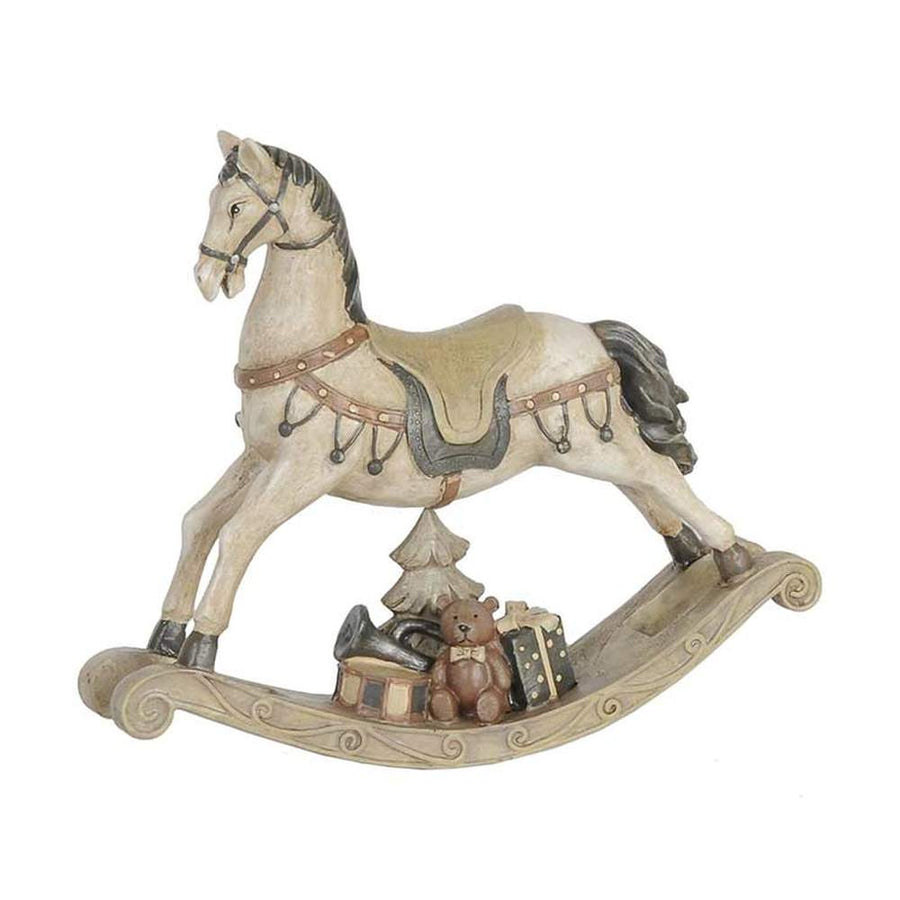 Antikolt felületű, krémszínű karácsonyi hintaló.