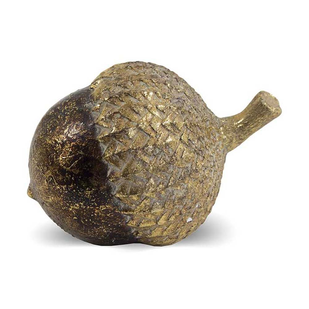 Fa hatású, antik aranyszínnel patinázott karácsonyi makk dísz.