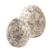 Antikolt mázas, szürke színű növényi motívummal díszített kerámia tojás.