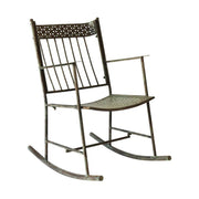 Vintage stílusú, patinás felületű, antik zöld színű, fém kerti hintaszék